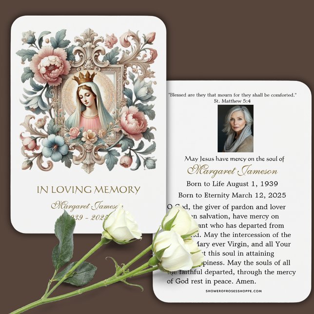 Catholic Mary Floral  Funeral Memorial Holy Card - (Creator Uploaded)