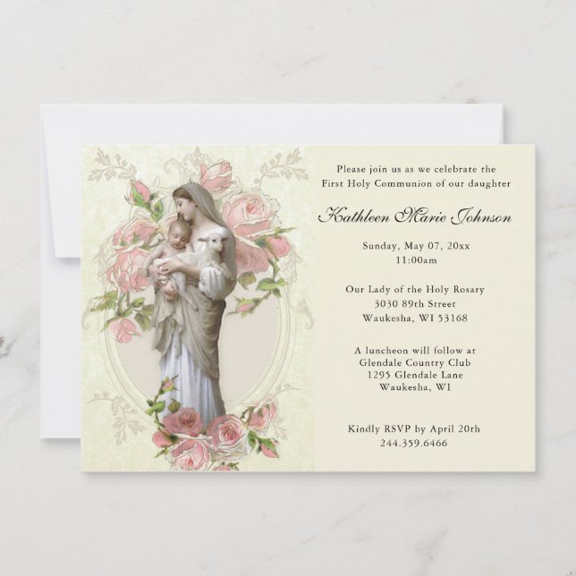 Catholic Mary Jesus First Communion Invitations (Front)