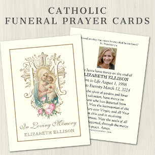 Catholic Mary Jesus Floral Funeral Prayer Cards