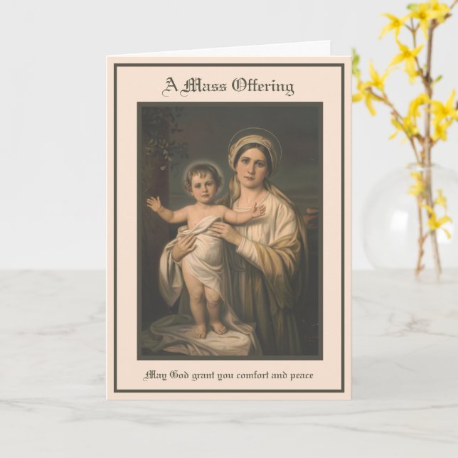 Catholic  Mary Jesus Sympathy Mass Offering Card (Yellow Flower)