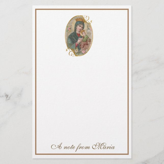 Catholic Mary Perpetual Help Jesus Elegant Stationery (Front)