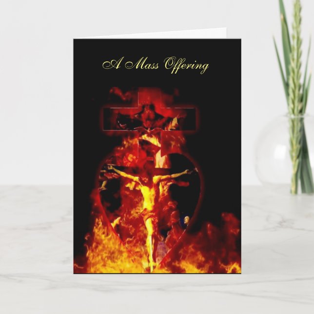 Catholic Mass Offering Jesus Crucifix Holy Trinity Thank You Card (Front)