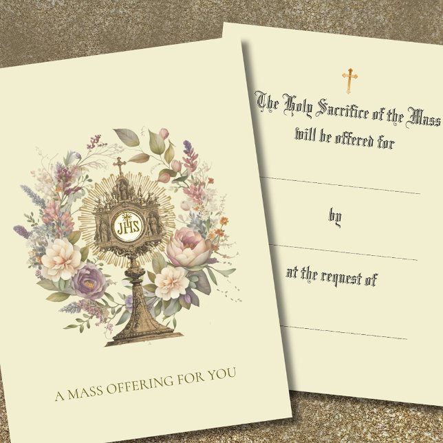 Catholic Mass Offering  Monstrance Floral  Place Card (Creator Uploaded)