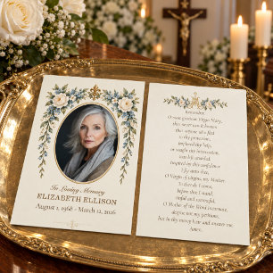 Catholic Memorare Floral Photo Funeral Prayer Card