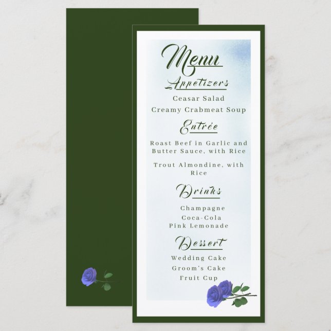 Catholic Misty-Blue and Green Wedding Menu (Front/Back)