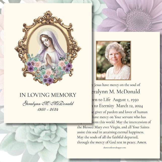 Catholic Mother Mary Floral  Funeral Prayer Card (Creator Uploaded)