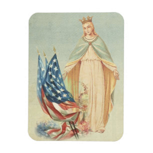 Catholic Mother Mary USA Flag Religious Magnet