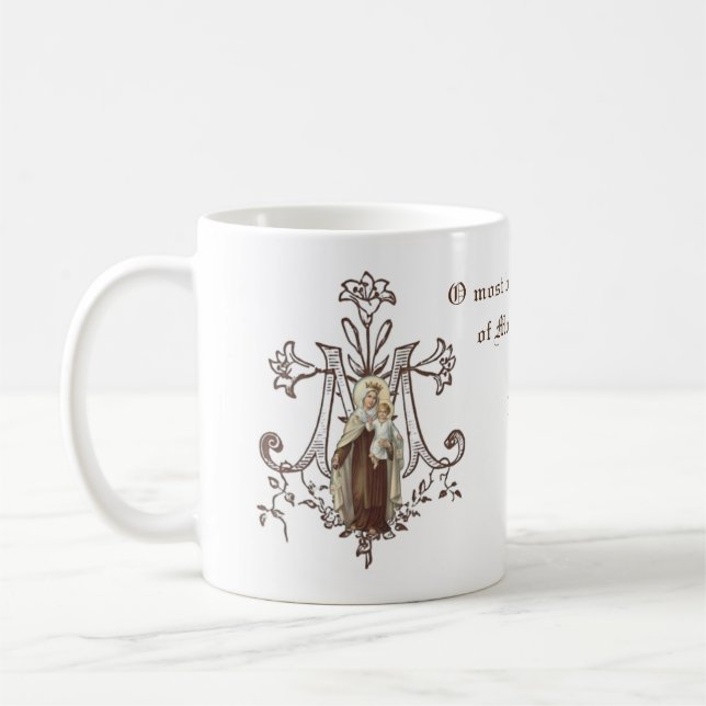 Catholic Mount Carmel Virgin Mary Jesus Coffee Mug (Left)