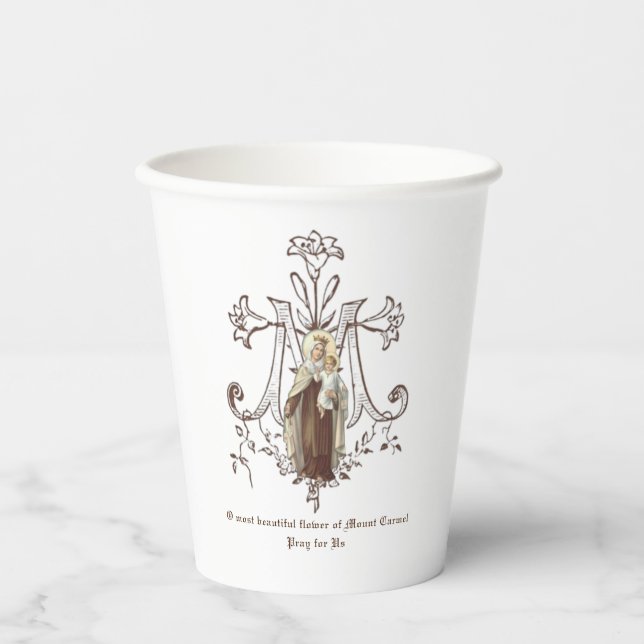 Catholic Mount Carmel Virgin Mary Jesus  Paper Cups (Front)