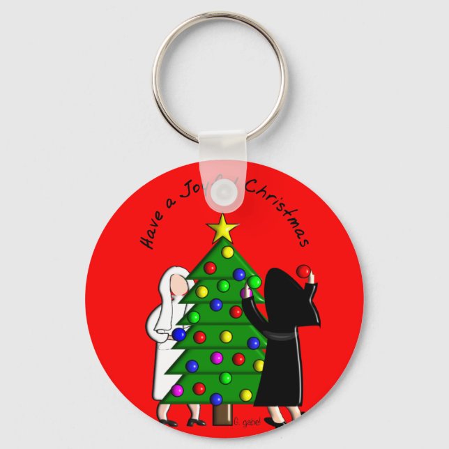 Catholic Nun Art Christmas Cards & Gifts Key Ring (Front)