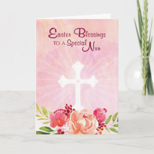Catholic Nun Easter Blessings, Pink Watercolor Card