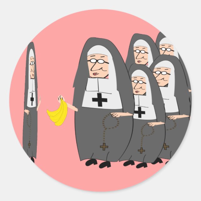 Catholic Nun Humour "Fat Sisters" Classic Round Sticker (Front)