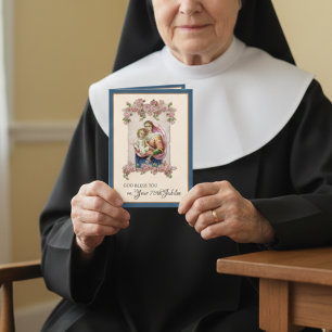 Catholic Nun Jubilee Anniversary Virgin Mary Roses Card