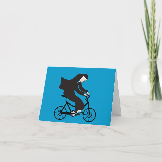 Catholic Nun Note cards Nun On A Bike (Front)