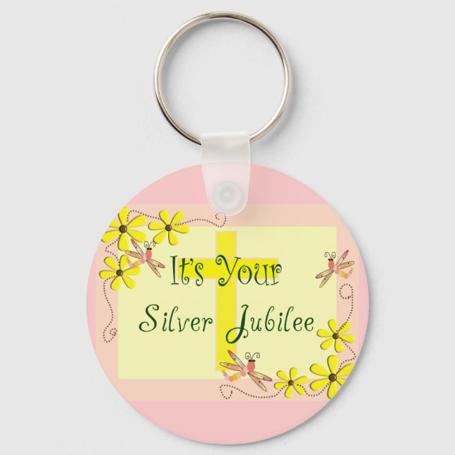 Catholic Nun Silver Jubilee Cards, Mugs, Tote Bags Key Ring (Front)