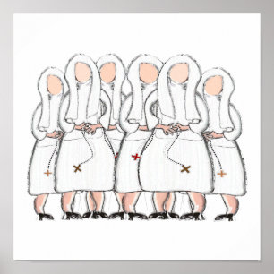 Catholic Nuns Pen & Ink Poster Art