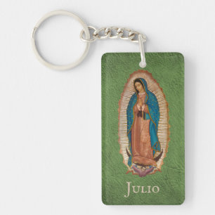 Catholic Our Lady of Guadalupe Mexico Green & Gold Key Ring