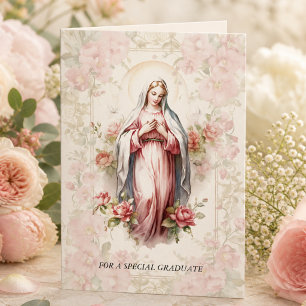 Catholic Our Lady Seat of Wisdom Pink Floral Card