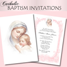Catholic  Pink Baptism Christening Mary Jesus
