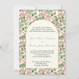 Catholic Pink & White Floral Religious Wedding Invitation