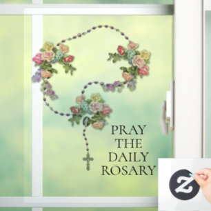 Catholic Pray the Holy Rosary Roses Floral Window Cling