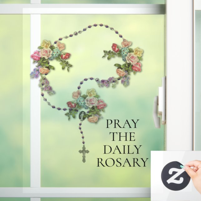 Catholic Pray the Holy Rosary Roses Floral Window Cling (Home)