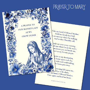 Catholic Prayer Blessed Mary Blue Vintage Floral Card