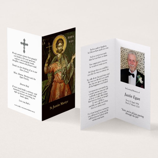 Catholic Prayer Cards | St Justin Martyr (Inside and Outside)