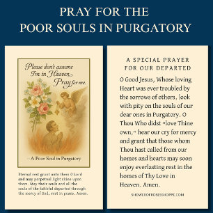 Catholic prayer for Souls in Purgatory Funeral Place Card