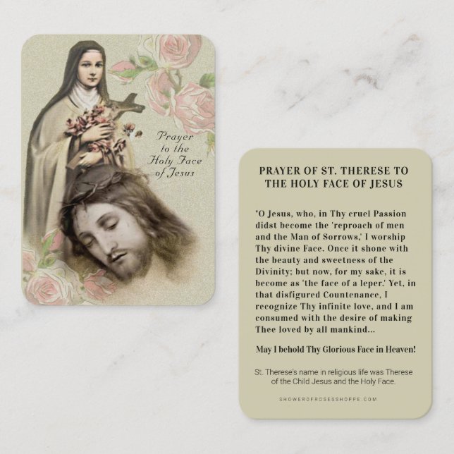 Catholic Prayer Holy Face St. Therese Religious Place Card (Front/Back)