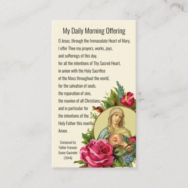 Catholic Prayer Morning Offering Virgin Mary Jesus Business Card (Front)