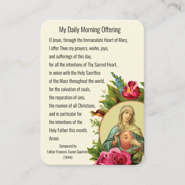 Catholic Prayer Morning Offering Virgin Mary Jesus Business Card (Front)