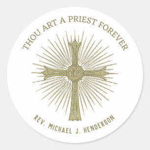 Catholic Priest Anniversary Ordination Cross Classic Round Sticker