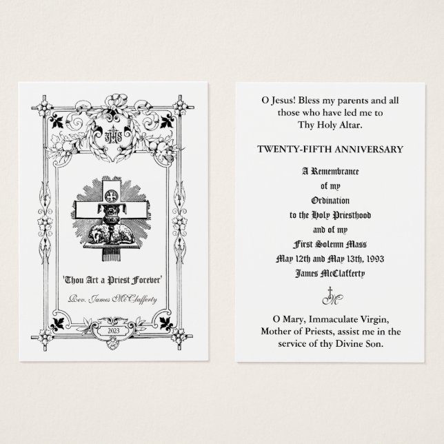 CATHOLIC PRIEST ANNIVERSARY ORDINATION HOLY CARDS (Front & Back)