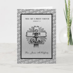 Catholic Priest Anniversary Ordination Silver  Card