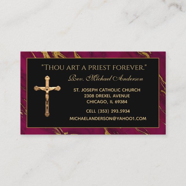 Catholic Priest Crucifix Marble Scripture Quote Business Card (Front)