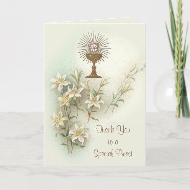 Catholic Priest First Holy Communion Thank You Holiday Card (Front)
