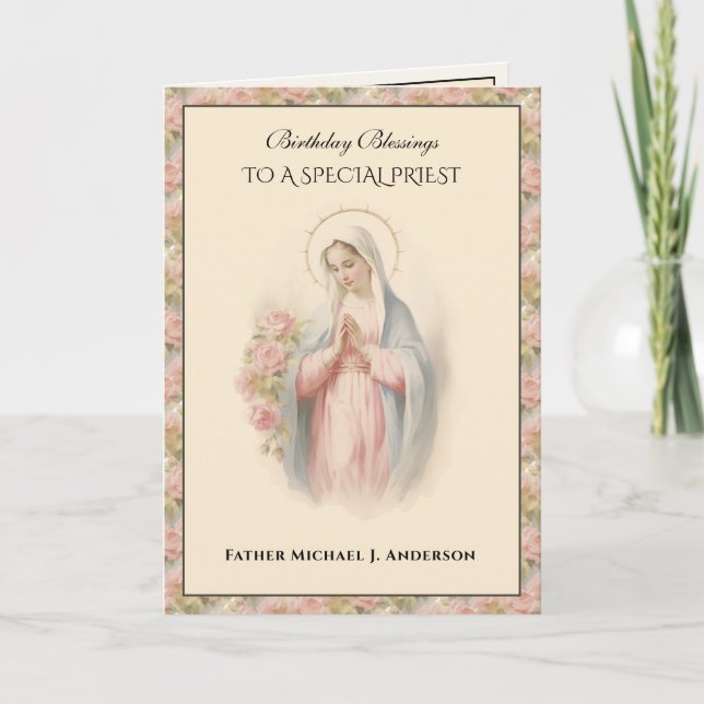 Catholic Priest Floral Virgin Mary Religious Card (Front)