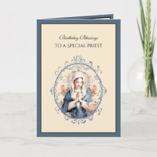 Catholic Priest Floral Virgin Mary Religious Card