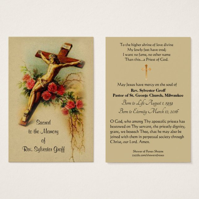 Catholic Priest  Funeral Memorial Holy Card - (Front & Back)