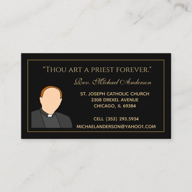 Catholic Priest Gold Black Scripture Photo Business Card (Front)