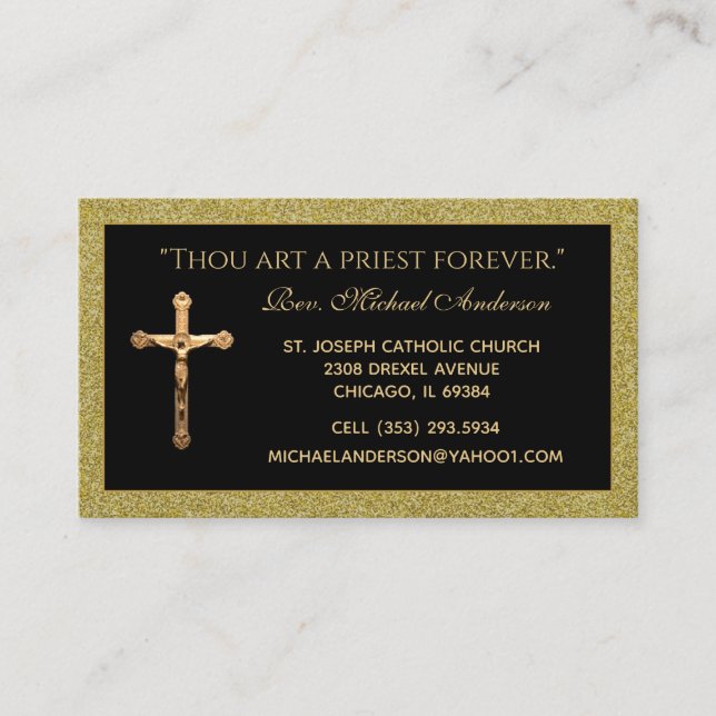 Catholic Priest Gold Crucifix  Scripture Quote Business Card (Front)
