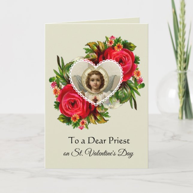 Catholic Priest on St. Valentines Day Holiday Card (Front)