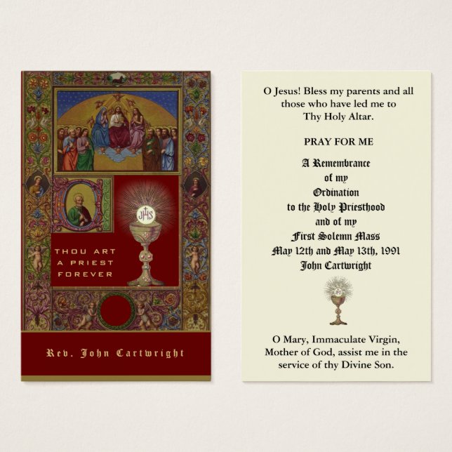 CATHOLIC PRIEST ORDINATION  ANNIVERSARY HOLY CARDS (Front & Back)