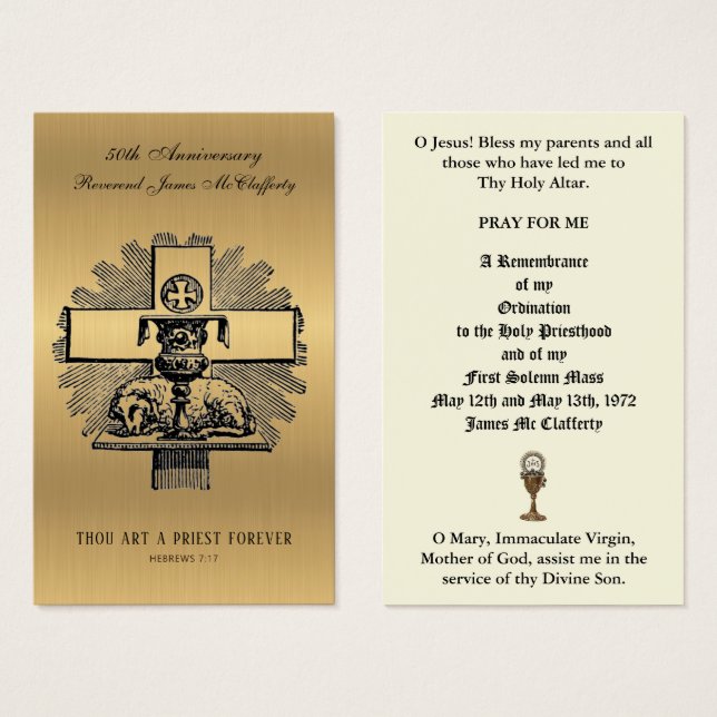 CATHOLIC PRIEST ORDINATION  ANNIVERSARY HOLY CARDS (Front & Back)