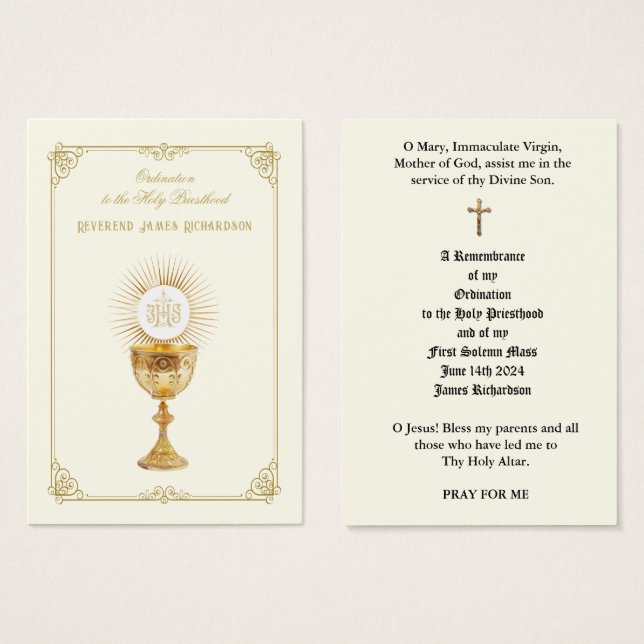 CATHOLIC PRIEST ORDINATION HOLY CARDS (Front & Back)