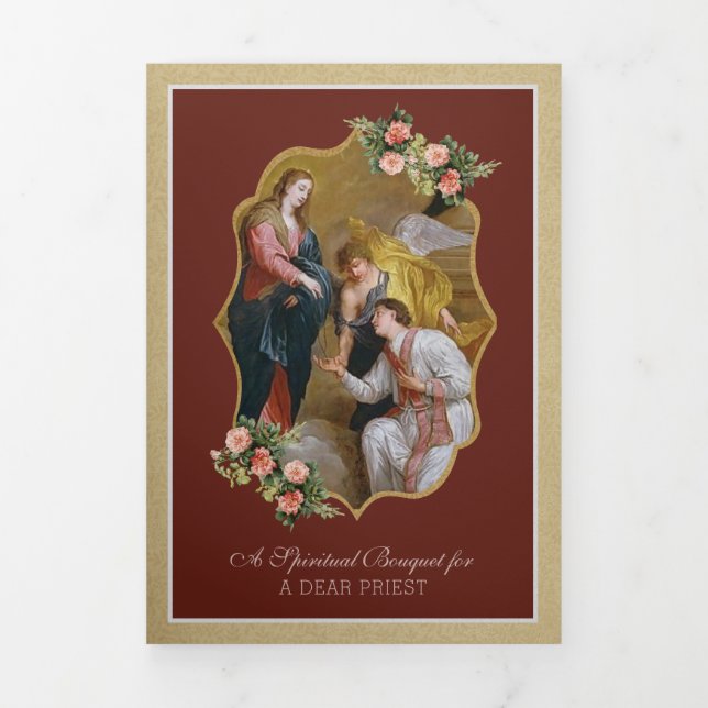 Catholic Priest Spiritual Bouquet Valentine Prayer Tri-Fold Holiday Card (Cover)