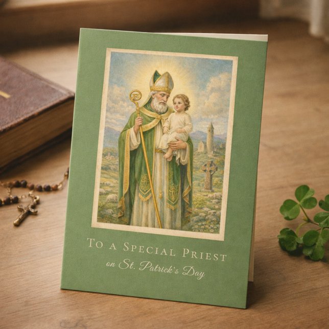 Catholic Priest St. Patrick's Day Jesus  Card (Creator Uploaded)