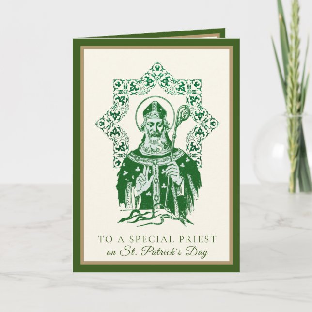 Catholic Priest St. Patrick's Day Shamrocks Card (Front)