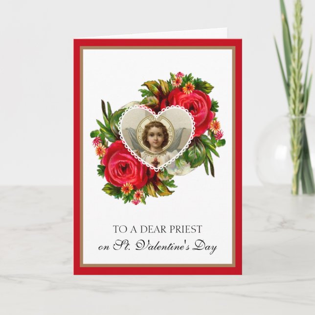 Catholic Priest Valentines Day Scripture Roses  Holiday Card (Front)